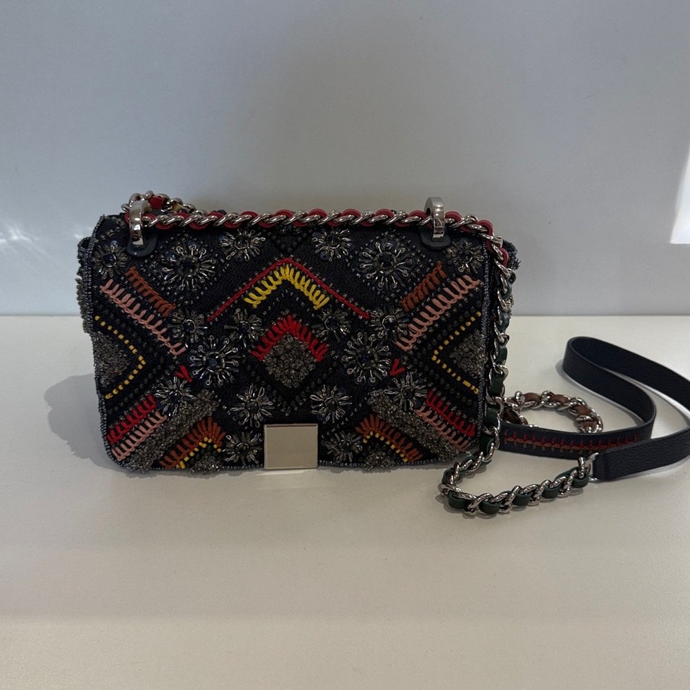 Embroidered Black and Red Women's Bag